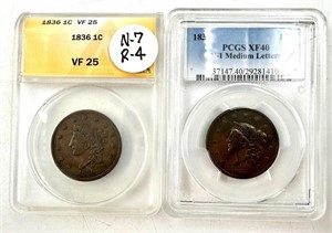 1836 and 1837 Coronet Head Large Cents