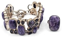 Sterling & Semi-Precious Purple Stone Bracelet &