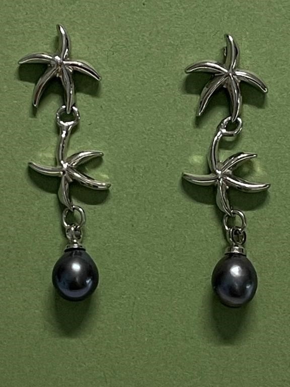 GREAT STARFISH EARRINGS WITH GENUINE PEARLS