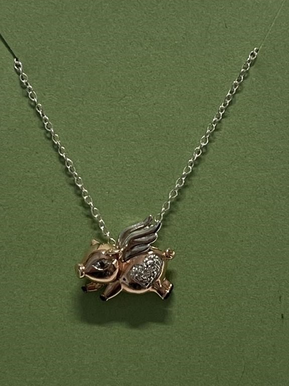 FABULOUS WEHN PIGS FLY STERLING SILVER NECKLACE