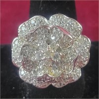 .925 Silver Ring with Clear Stones sz 10, 0.63ozTW