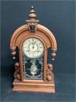 Vintage Walnut Teardrop Parlor Clock, Carved Head