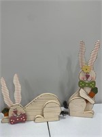 Lot of 2 - Wooden / Metal Bunny Easter Decorations