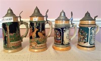 4 Unmatched stein - relief, pottery with varied