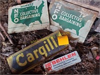Cargo Metal Sign, 2 Collective Barganing Signs