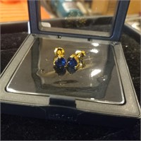Pair Dark Cobalt Blue Rhinestone Earrings