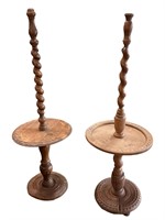 Set of 2 Wooden Barley Twist Floor Lamps w/ Tables