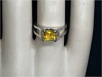 Yellow Citrine Sterling Silver Ladies Ring
