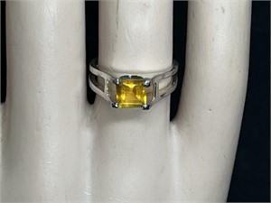 Yellow Citrine Sterling Silver Ladies Ring