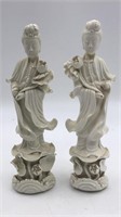 2 Vintage Chinese Porcealin Guanyin Statues W/