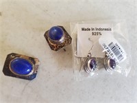 Blue Stone Post Earrings, Marked, Other