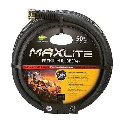 MAXLite Water Hose, Rubber, 3/4" dia. x 50' L