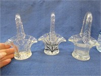 3 small antique glass baskets (5in tall)