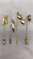 4 Stick Pins 2 W/ Letter A Initial