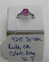 925 Silver Ruby CZ Celtic Ring Sz 8