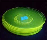 7 amber uranium glass 7.5" plates, see notes