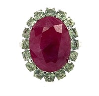 14ct w/g ruby & green sapphire ring
