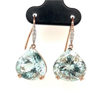 14ct r/g aquamarine & diamond earrings