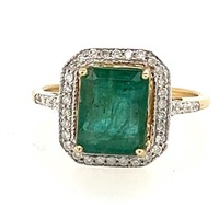 14ct y/g emerald & diamond ring