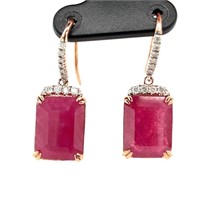 14ct r/g ruby & diamond drop earrings