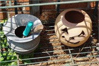 Metal Pot and Ceramic Pumpkin Planter