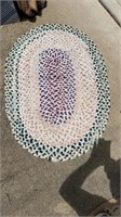 Vintage oval rag rug, purple and blue and