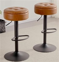 2 Rucken Storage Swivel Black Bar Stools Yellowish