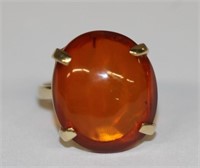 14k yellow gold Amber Ring with oval prong set