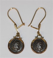 14k yellow gold and Coin Earrings, gold pierced