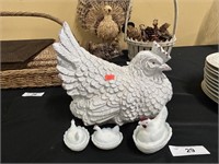 Ceramic Hen And Milk Glass Hens On Nest