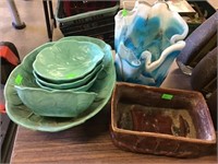 Ceramic Planter, Leaf Dishes, Art Glass Vase