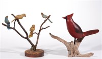 AMERICAN FOLK ART CARVED AND PAINTED WOOD BIRDS,