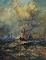 Robert Hopkin "Ships on Stormy Seas" Watercolor