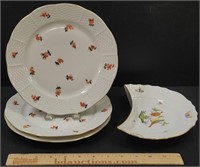 3 Antique Herend Plates & Herend Rothschild Bird