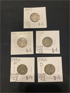 Group of 35% Silver War Time Nickels