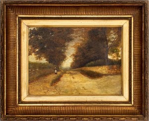 American School Wooded Landscape Oil, 19th C.
