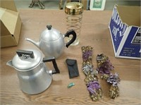 Coffee Pot, Tea Kettle, Cream Dispenser, Feathers