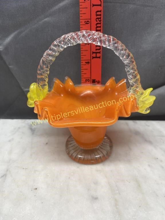 Orange art glass basket