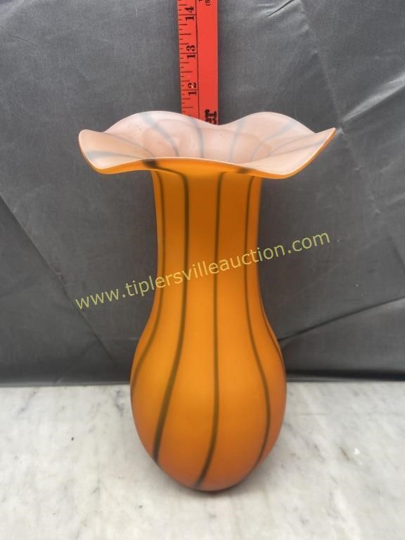 Orange satin glass trumpet vase