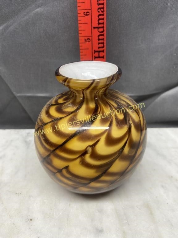 Venetian art glass heavy brown and gold vase