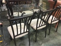 SCALLOPED GLASS DINING TABLE, W/6 CHAIRS