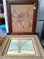 Deer Head Print, Chalk Tree Art Heavy Wood Frame
