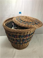 Basket With Fabric, Scraps, Handkerchiefs & More