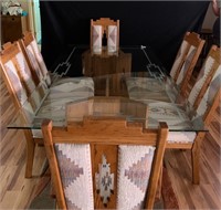 Southwestern Style Glass Top Table / 6 Chairs, Rug