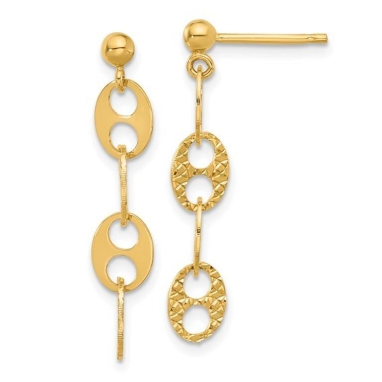 14K Polished Textured Fancy Link Dangle Earrings