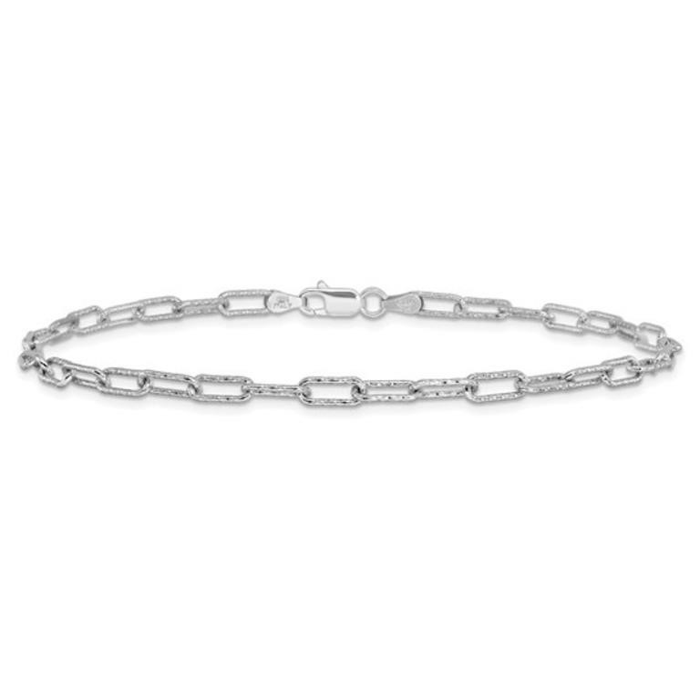 Sterling Silver Polished Textured Link Anklet