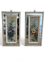 2 Vtg Mirrored Frame Floral Prints by C. Klein