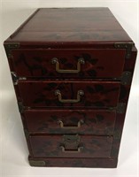Oriental Lacquered Wood 4 Drawer Chest
