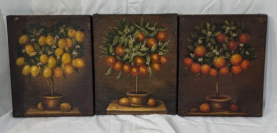 Lot Of 3 Fruit Tree Paintings