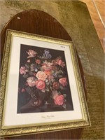 "Antique Floral Frolic" picture in gold frame